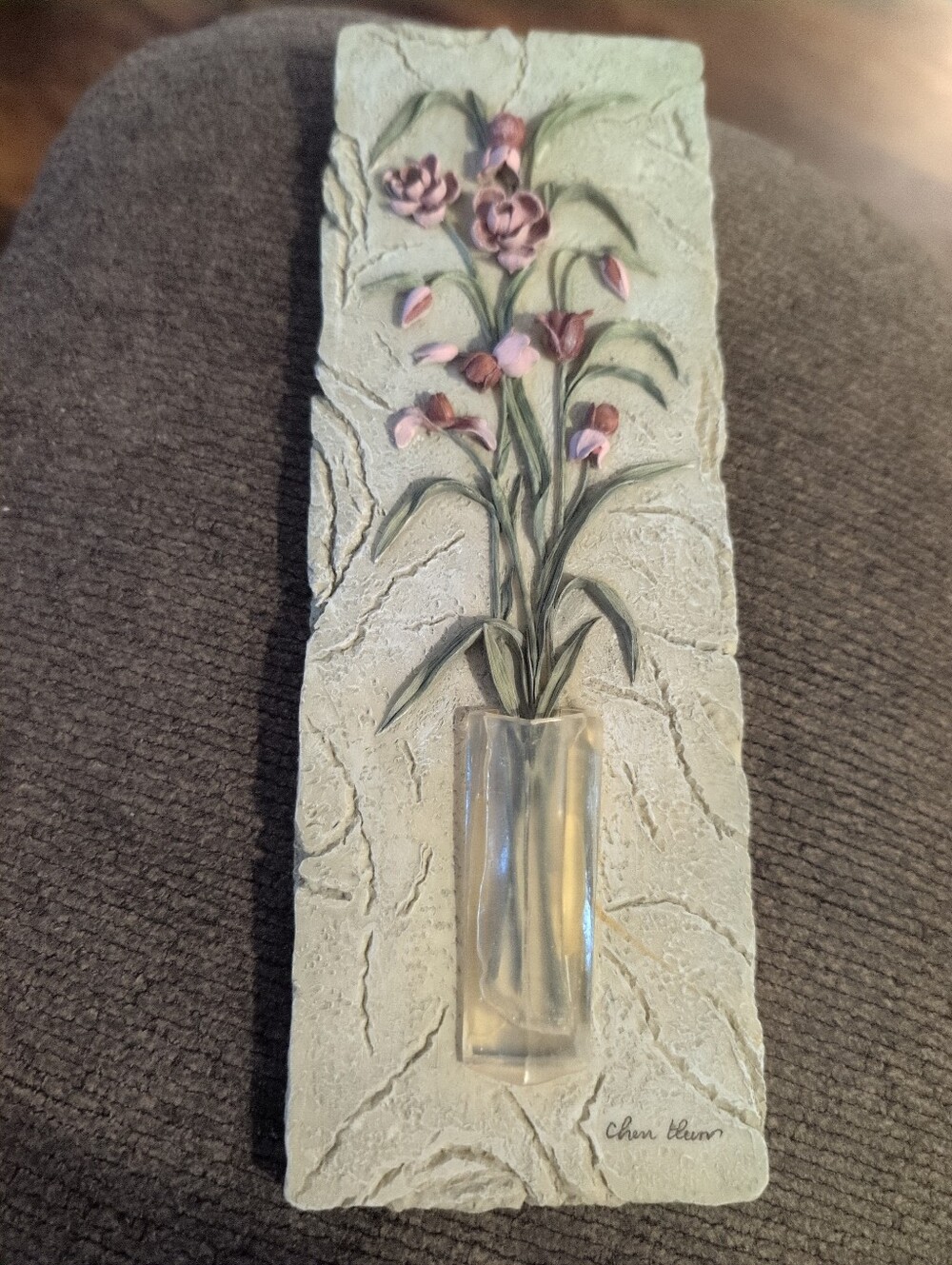 Vtg Cheri Chen Blum 3D Dimensional Resin Wall Art Plaque Handmade Flower Decor